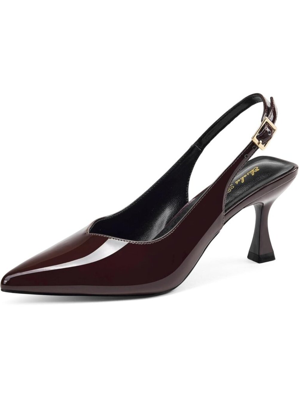 Women's Kitten Heel Slingback Brown Low Pumps 3 In" Stiletto Pointed Closed Toe